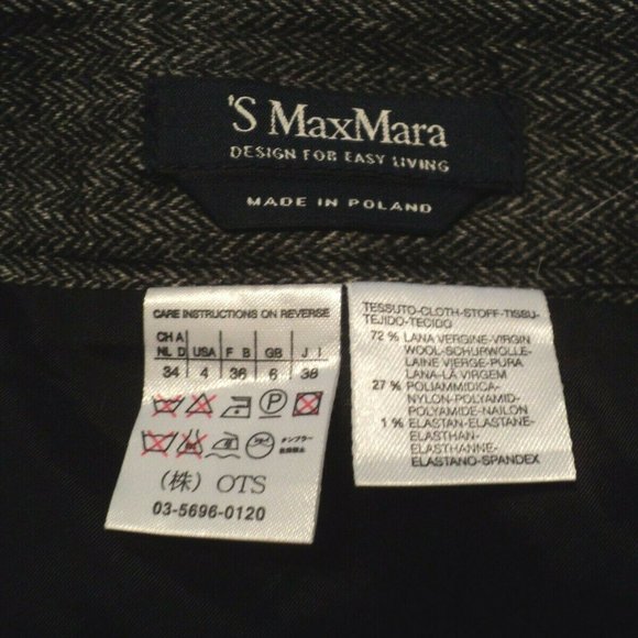 'S Max Mara Sz 4 Skirt Gray Wool Blend Herringbone - Picture 7 of 7